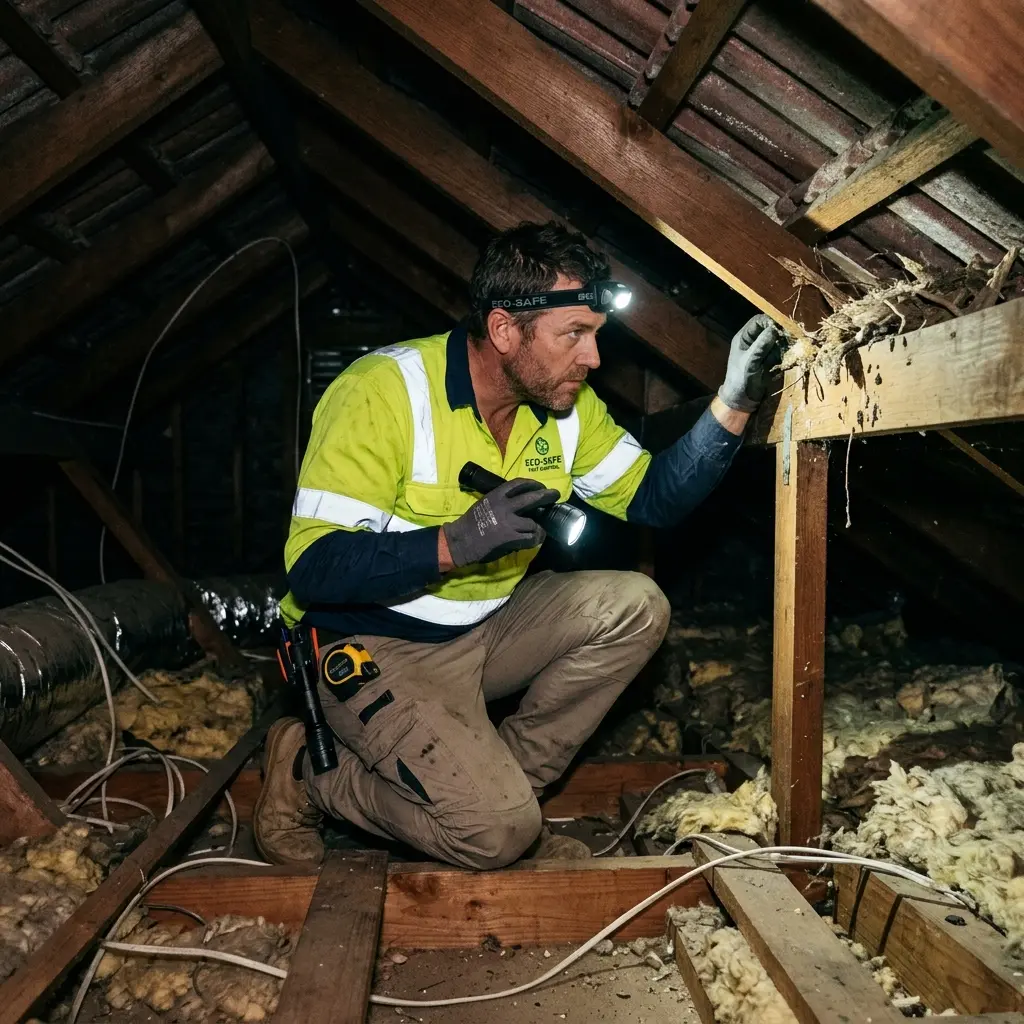 Technician locating dead rodents inside a Mount Helen wall cavity with detection equipment